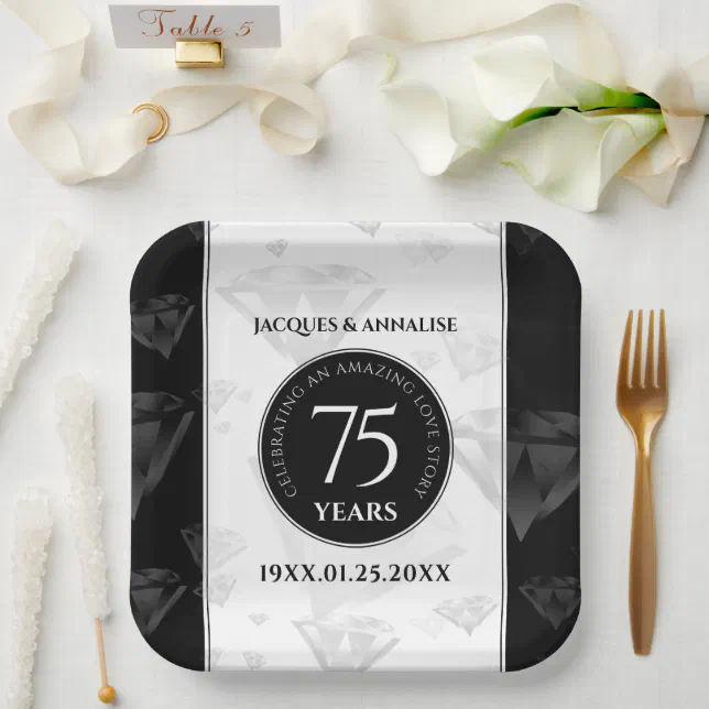 Elegant 75th Diamond Wedding Anniversary Paper Plates