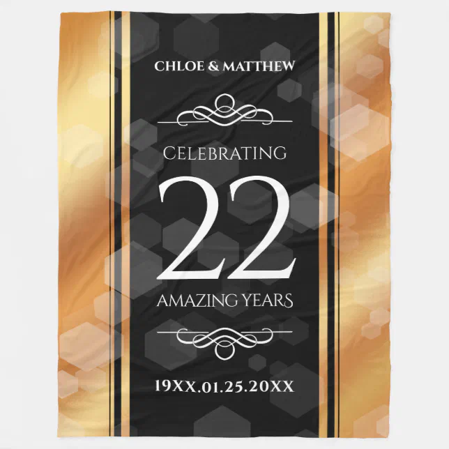 Elegant 22nd Copper Wedding Anniversary Fleece Blanket