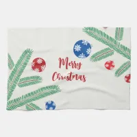 Christmas tree branch with snowflake decorations kitchen towel