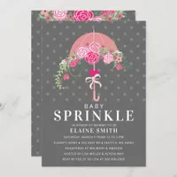 Cute Pink and Gray Floral Umbrella Baby Shower Invitation