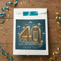 Glam Teal Blue Gold Balloons 40th Birthday Party Favor Bag