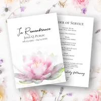 Pink Water Lily Funeral Memorial Service Program