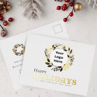 Happy Holidays Gold Wreath Christmas Business Foil Holiday Postcard