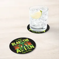 Blame the Alien in a Mystical Forest Setting Round Paper Coaster