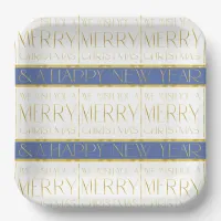 Blue Gold Christmas Pattern#35 ID1009 Paper Plates