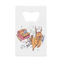 Christmas Dogs and Cat Sled Credit Card Bottle Opener