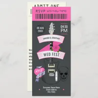 Punk Romance Rock ’n’ Roll Wedding Ticket Invitation