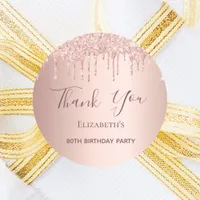 80th Birthday rose gold blush pink Thank You Classic Round Sticker