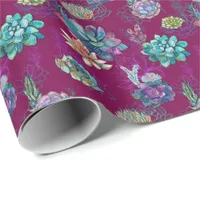 *~* Burgundy Blue Green Succulent Pattern Wrapping Paper