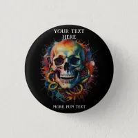 Skull Head with multi-colored Paint Splashes Button