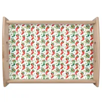 Pretty Watercolor Red and Green Stockings Serving Tray