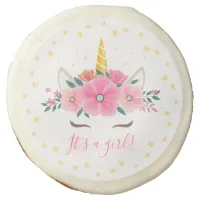 Watercolor Unicorn Face Floral Stars Baby Shower Sugar Cookie