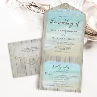 Rustic Modern Script Beach Wedding All In One Invitation