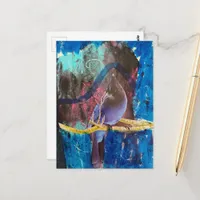 A Beautiful Bird That is Blue Mixed Media Collage Postcard