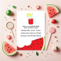 "One in a Melon" First Birthday Party Photo Invitation