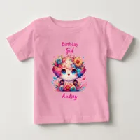 Cute Rainbow Anime Dog Birthday Girl Personalized Baby T-Shirt