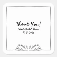 Timeless Handwritten Swan Bridal Shower Thank You Square Sticker