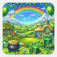 Fantastical St Patick's Day Landscape Party Square Sticker