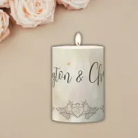 Monogram Elegant Mother-of-Pearl Peach Wedding Pillar Candle