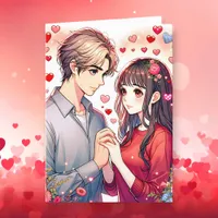 Cute Anime Couple Personalized Valentine's Day Holiday Card