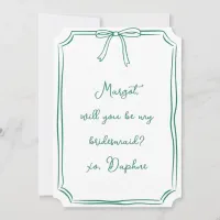 Be my bridesmaid? Green Coquette Bow Proposal Invitation