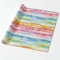 Watercolor Abstract Stripes Birthday Wrapping Paper