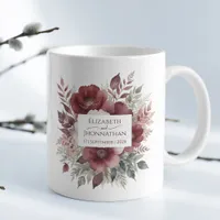 Modern Burgundy Floral Watercolor Weddings Names Coffee Mug