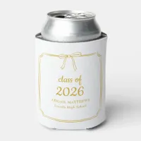 Elegant Whimsical Bow Yellow Gold Graduation Favor Can Cooler
