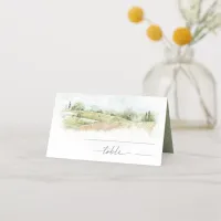 Watercolor Landscape Wedding Sage Green ID786 Place Card