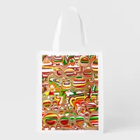 Retro Bubbles Abstract Modern Art   Grocery Bag