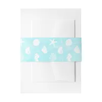Pretty Blue Seaside Seashell Wedding Invitation Belly Band