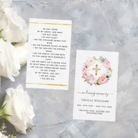 White pink florals cross funeral prayer card