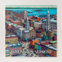 Burlington, Vermont Comic Book Style Art Jigsaw Puzzle