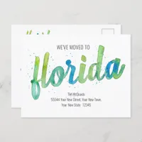 We've Moved Hand Written Watercolor Florida Moving Holiday Postcard