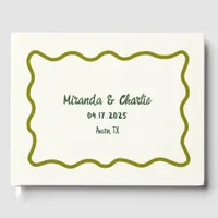 Whimsical Minimal Wavy Border Handwritten Casual Guest Book