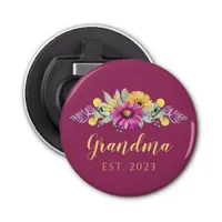 New Grandma Elegant Flowers Burgundy Bottle Opener