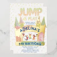 Bounce House Jump Play Gymnastics Kids Birthday Foil Invitation