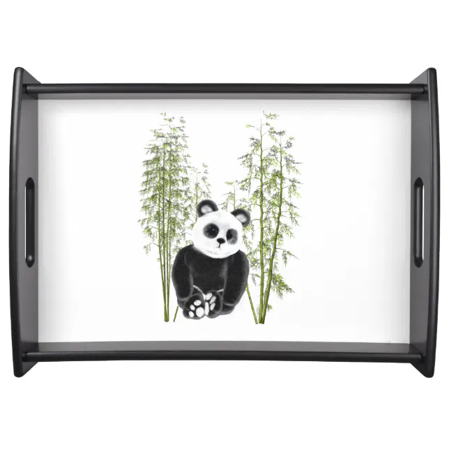 Cute Panda Sitting in Bamboo Serving Tray