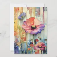 Whimsical Quirky Poppy Type Flowers Hello Flat Card