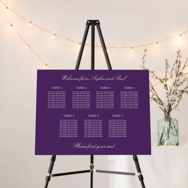 Dark Purple 7 Table Wedding Seating Chart Foam Board