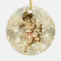 Vintage Angel Glittering Gold V2 ID136 Ceramic Ornament