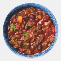 Blue Bowl of Chili Food Classic Round Sticker