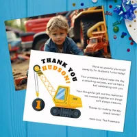 Construction Crane Birthday Thank You Card 