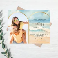 Beach photo arch wedding invitation