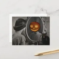 Halloween Black Cat and Jack-o-Lantern Lady Postcard