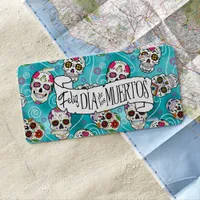 Sugar Skulls and Swirls Rose Turquoise ID725 License Plate