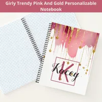 Girly Blush Pink Gold Glitter Monogram Name Notebook