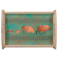 Southwest Fun Javelina Family Copper Teal Serving Tray