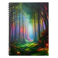 Dreamy Rainbow Colored Forest Trail Digital AI Art Notebook