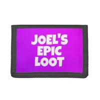 Boys Birthday Name Epic Loot Gamer Purple Text Trifold Wallet